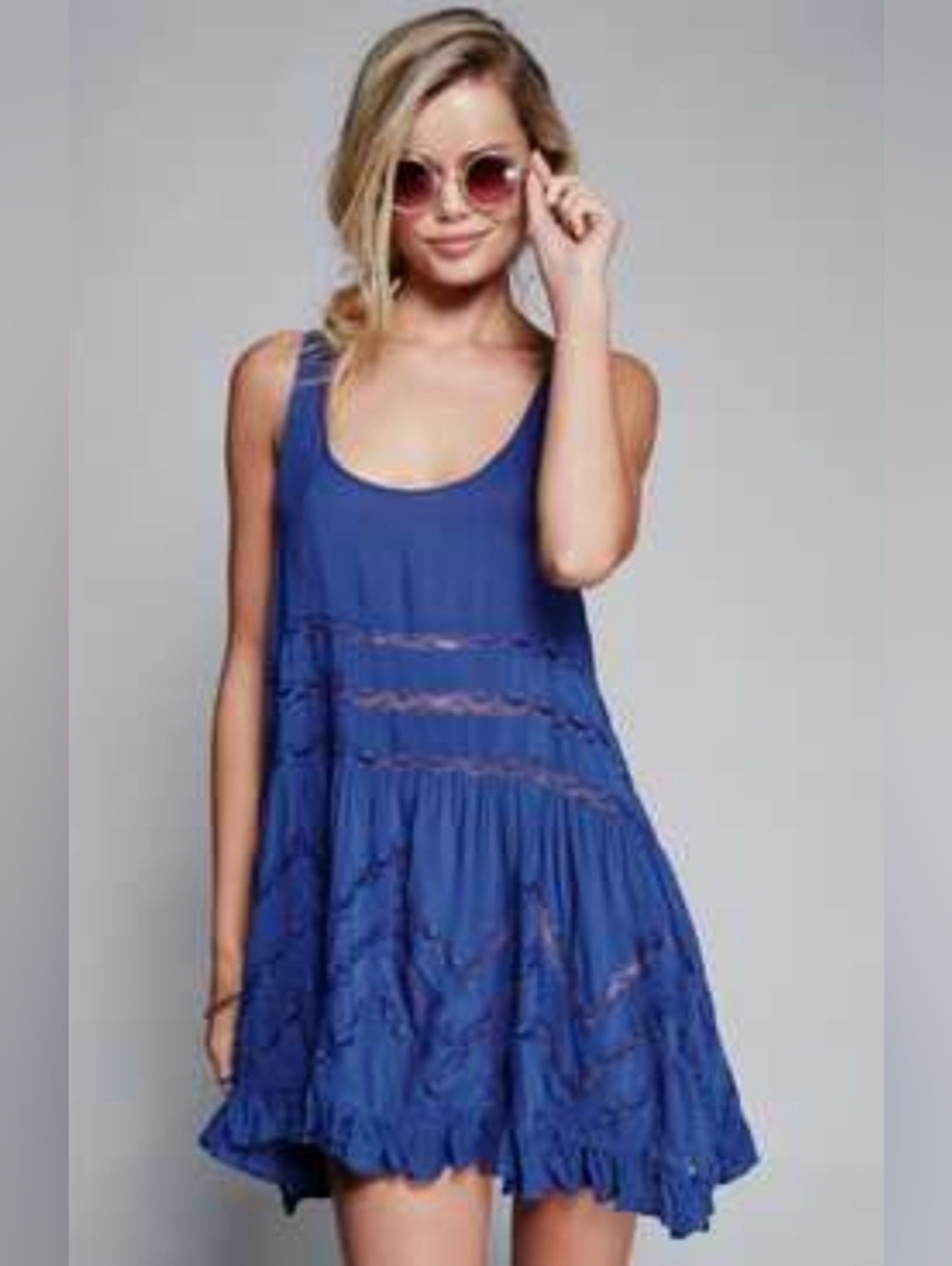 Intimately Free People ASO Violet Harmon Navy Voile & Lace Slip Size S